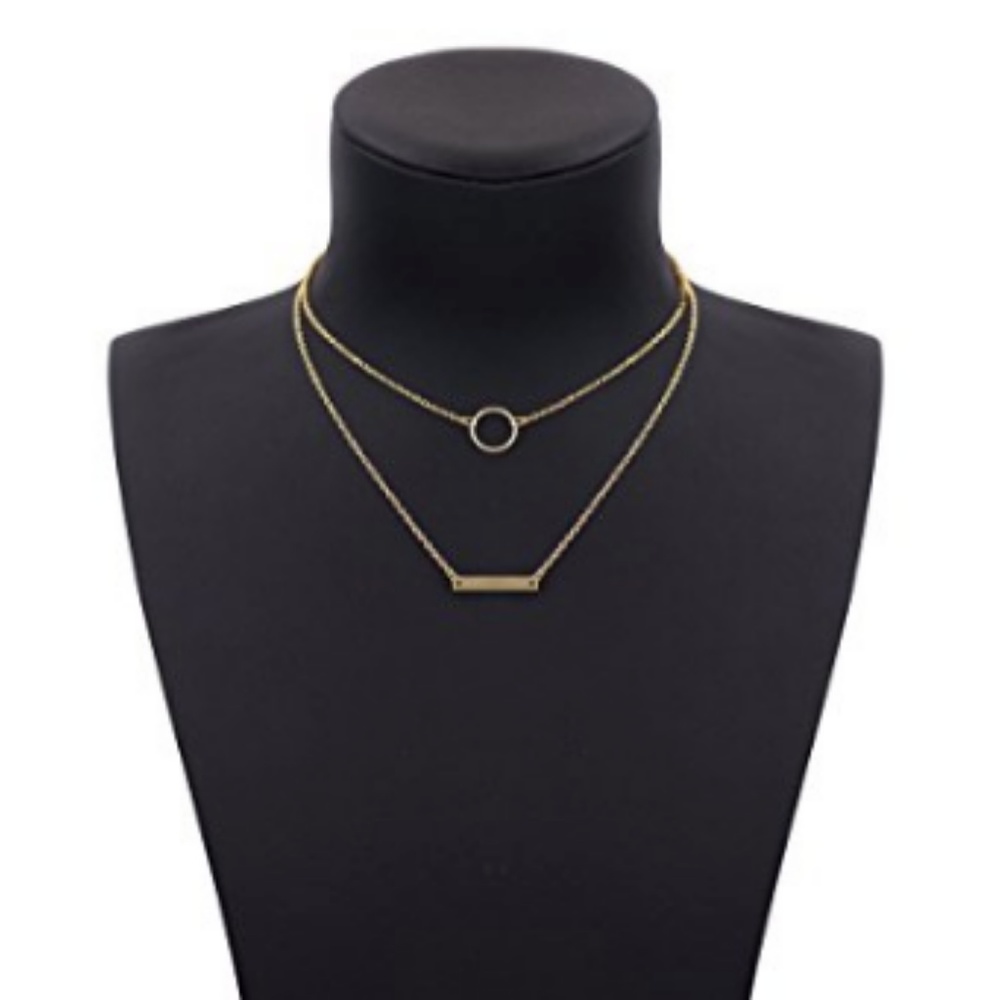 Dainty Circle and Bar Choker Necklace - Picture 2 of 4